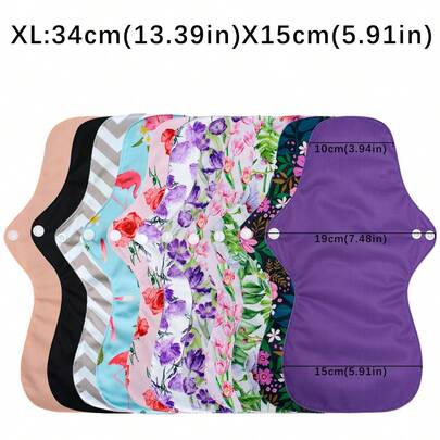 Serviettes hygiéniques lavables grandes, serviettes hygiéniques en tissu pour flux abondant de couleur aléatoire/serviettes hygiéniques réutilisables/doublures de culotte pour maman en bambou au charbon de bois