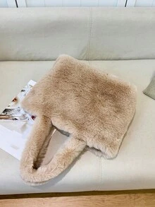 New Fluffy Handbag, Fashion Large Capacity Versatile Shoulder Tote Bag, Soft & Cute Large Capacity Shoulder Bag, Furry Bag - Khaki - View 7