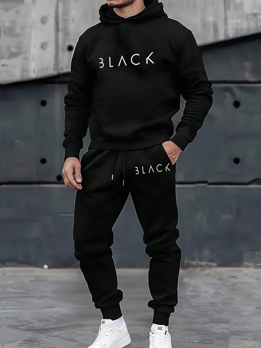 BLACK Mens Black Hoodie Sweatpants Set Tracksuit 2 Piece Outfit For Casual Home And Gymwear - Đen 20 - Xem 1