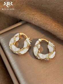 1 Pair Retro French Elegant Versatile Luxury High-End Fashionable Niche Personalized Circle Earrings, Fall/Winter Essential For Women - Multicolor - View 1