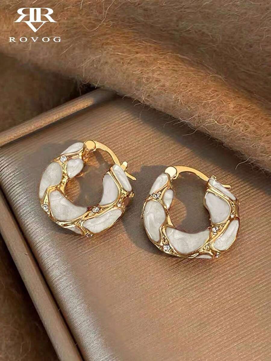 1 Pair Retro French Elegant Versatile Luxury High-End Fashionable Niche Personalized Circle Earrings, Fall/Winter Essential For Women - Multicolor - View 1