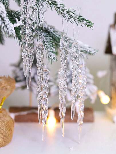 12pcs Christmas Transparent Icicle Ornaments, Acrylic Spiral Icicle Pendants, Christmas Tree Decorations, Themed Christmas Party Decor