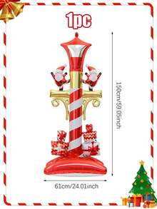 1/2pcs Large Standing Christmas Street Lamp Balloons With Base, Christmas Decoration Foil Balloons, Street Lamp Bulb Shaped Christmas Party Balloons, With Santa Claus And Gift Designs, Suitable For Christmas Themed Events And Scene Decoration, Yard Decoration, Merry Christmas, Theme Party Decoration, New Year Party Home Decoration, Holiday Party Supplies, Christening Balloons, Holiday Atmosphere Creation, New Year, New Year's Eve Events