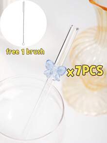 2/4/6/8pcs Cute Cartoon Blue Bow Glass Straws, Curved Reusable Glass Straws, Suitable For Milkshakes, Milk, Tea, Juice, Cocktails And Cold Drinks, Girlfriend Gift, Dessert Shop, Sparkling Water, Snack Shop, Office, Bar, Restaurant - Blue - View 9