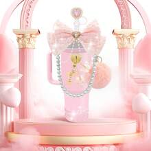 QY Bling Cup Accessories For 40/30/20 Oz Tumbler With Handle Including Glitter Bow Straw Topper, Heart Straw Cover, Pearl Water Bottle Handle Strap, Boot, Pom-Pom, Keychain Charms 2216 - Cherry Blossom - 查看 6