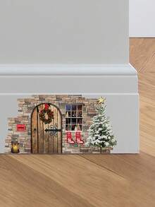 1pc Christmas Cottage Pattern Wall Sticker - Vibrant Cartoon Design, Easy Peel And Stick Adhesive Backing, Home Wall Decor - Ideal For Creating Holiday Atmosphere And Festive Season, Suitable For Room Decor, Home Decor, Office Decor, Theme Party Decor, Christmas Decor, Winter Christmas Decor, Home Christmas Gift, Christmas Decoration - Multicolor - View 8