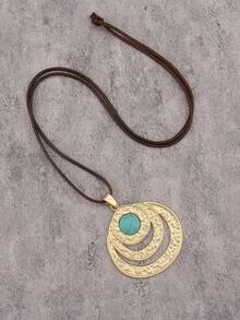 1pc Minimalist Golden Alloy Pendant Necklace, Vintage Cross & Turquoise Necklace, Suitable For Daily Wear And As Gift For Girlfriend/Boyfriend