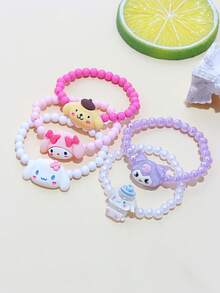 3pcs/Set Sanrio Characters Beaded Bracelets For Girls, Including My Melody, Kuromi, Cinnamoroll, Pompompurin, Suitable For Girls, Best Friends, Daily, School, Birthday Gifts - Multicolor - View 3