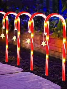 1 Christmas Candy Cane Light, Snowflake/Star Unique Candy Cane Light, Outdoor Camping Christmas Decorative Rattan Light, Lawn, Patio, Garden Christmas Tree Indoor And Outdoor Decor, Christmas Garden, (1 Set Of 5/10 Canes) Toys, Birthday Decorations! Wedding Decorations, Ambient Lights! - Suitable For Camping, Home Decoration, Outdoor Decoration