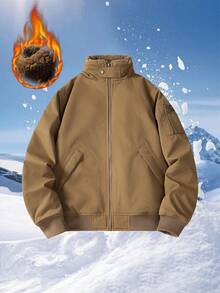 男士冬季户外抓绒外套，两侧带口袋，适合步行、工作、旅行等场合。