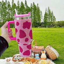 Vaso Taza Térmico Acero Inoxidable 40oz Con Calor/frí Viaje, pajita y cepillo de limpieza, taza de viaje isotérmica de acero inoxidable reutilizable con diamantes Taza isotérmica de acero inoxidable / hervidor al vacío de acero inoxidable degradado en varios colores, Vaso Thermo Termo Brillos Con Asa 40 Oz Frio O Caliente ,como regalo navideño para novias, familias - Rosa leche rosa - Ver 3