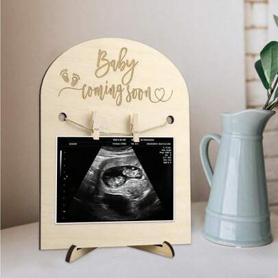 1 set Marco de fotos de madera para ultrasonido para anuncio de embarazo o decoración de nacimiento de bebé, decoraciones para baby shower, regalos familiares, regalos de baby shower, regalos de Pascua para niñas/niños