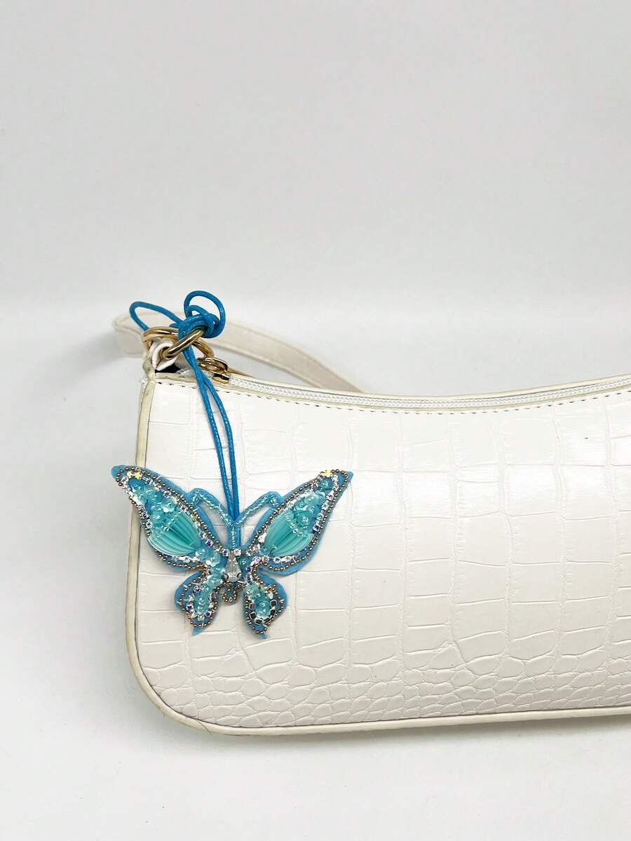 1pc Handmade Beaded Butterfly Bag Charm, Elegant Minimalist Accessory - Blue - View 1