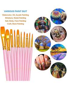 Paint Brushes Set, 10 Pcs Paint Brushes For Acrylic Painting, Oil Watercolor Acrylic Paint Brush, Artist Paintbrushes For Body Face Rock Canvas, Kids Adult Drawing Arts Crafts Supplies, Blush - Multicolor - View 10