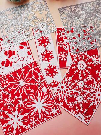 圣诞节 + 1 套金属切割刀模具、圣诞雪花背景切割模具、DIY 纸卡工艺、用于切割和粘贴薄片的碳钢模具、贺卡工艺装饰、装饰压花和家庭项目生产工具