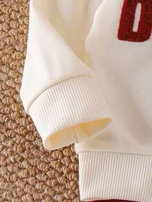 2pcs Baby Girls Casual Minimalist "DADDY'S GIRL" Letter Embroidered Sweatshirt And Leggings Set, Spring/Autumn - Red - View 8