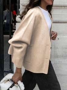 Women's Casual Solid Color Jacket, Versatile For Daily Wear, Autumn/Winter - Apricot - View 3