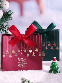 5-Piece Christmas Gift Box With Bow, Santa Claus Sleigh And Reindeer Pattern, Holiday Candy Gift Bags, Suitable For Holiday Parties, Weddings, Birthdays, Anniversaries, Exquisite Gift Packaging, C Ookies, Jewelry, Chocolates, DIY Craft Packaging, Christmas Eve Decorations - Multicolor - View 6