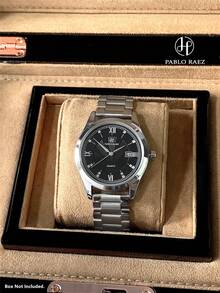 Pablo Raez 1pc Men's Watch SUS304 Stainless Steel Famous Brand New Luxury IPS Silver Plated Black Wristwatch For Man 50M Water Resistant Casual Calendar Clock Men's Fashion Quartz Watch Roman Numeral & Bar Scale Diamond High Level Black High Level Business Male Wristwatch For Daily Use Gift For Father Or Male Friend Fit For Working And Study Use - Black - View 2