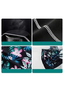 Tropical Print 2 Piece Swimsuits, Long Sleeves Round Neck Top & Boxer Short Bottom Competitive Swimsuit, Women's Swimwear & Clothing - 墨綠色 - 查看 5