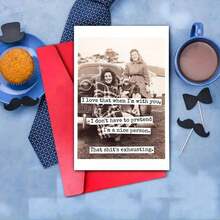 1pc, Funny Birthday Card, Two Women Rode On The Head And Said, I Love That When I'm With You, I Don't Have To Pretend, Cartoon Pattern Funny Friendship Greeting Card For Best Friend's Birthday, The Best Gift For Friends And Family, High Quality Print Size 6.29in X 4.33in, Includes Envelope, Just Because Card, Frien