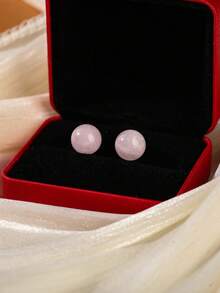 6/8/10mm Natural Stone Round Bead Stainless Steel Stud Earrings, Agate/Crystal/Faux Pearl And Other Natural Materials, Lucky Stone Healing Stone Energy Boosting, Fashion Jewelry Earrings For Women