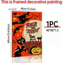 1 pièce Affiche sur canevas de sorcière volante, citrouille fantôme, style décoratif de festival des chats fantômes. Murales d'intérieur, impressions d'affiches, cadeaux muraux, chambre, bureau, salon, café, décoration murale, maison, décoration de dortoir, cadre photo au choix, décoration d'Halloween, décoration d'automne, décoration de chambre.