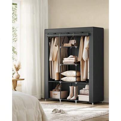 Estantería organizable para el armario del dormitorio, estabilizada, moderna, minimalista con estante colgante y almacenamiento de ropa con tuberías de acero para apartamento de alquiler, decoraciones, decoración de otoño, decoración de festivales, decoración de habitaciones, decoración del hogar, decoración de otoño, decoración de dormitorio