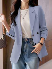 女式单排扣长袖西装外套，袖口带纽扣