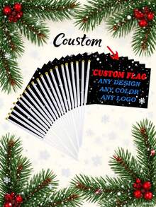 Aangepaste Hand-Waved Flag Set, 14x21cm Hand-Held Flag Of Any Pattern Or Color, 100D Polyester Digital Printed Hand-Waved Flag, With 30cm White Pole, Suitable For Parades, Celebrations And Outdoor Activities,Perfect For Christmas