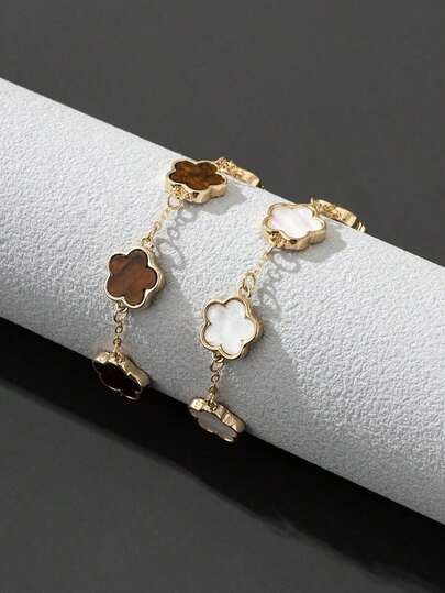 2pcs/Set Fashion White/Brown Clover Bracelets Valentines