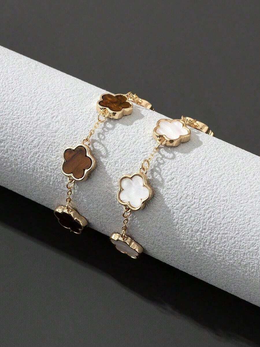 2pcs/Set Fashion Classic Style White/Brown Clover Bracelets Valentines - 多色 6 - 查看 1