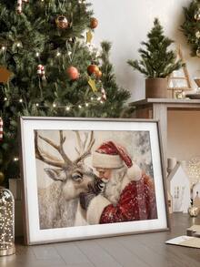 1PC Vintage Santa Claus Sketch, Santa Claus Backpack Wrapped Canvas Poster, Retro Santa Wall Art, Vintage Santa Reindeer Print, Rustic Christmas Printables, Santa Claus Painting, Bedroom Decor, Living Room Decor, Office Decor No Frame