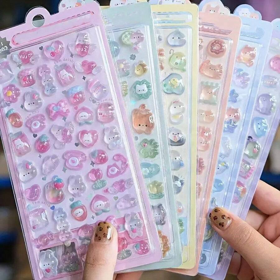 6pcs 300+ Cute Animal 3D Stickers - Pastel Design, Suitable For Phone Cases, Scrapbooking, Crafts, Diary Decoration, 3D Embossed Stickers, Cute Stickers, Water Bottle Stickers, Arts & Crafts, School Supplies, Back To School, Cute Reward Stickers, Fun Stickers, Book Decoration, Adult Stickers, Water Bottle Stickers - Multicolor - View 1