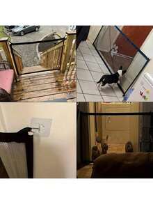 可调节宠物安全门 - 可扩展室内/室外犬猫隔离围栏，采用PVC网状材料制成，安装简便，防止宠物跑出，适用于楼梯安全和室内犬门 - 黑色 - 查看 5