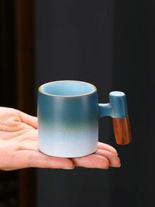 كوب قهوة لاتيه سيراميك ذو مقبض خشبي بتدرج اللون، كوب شاي ياباني ريفي بتباين في الحرق، كوب شاي للمكتب، كوب مشروبات للمنزل وتجمعات الأصدقاء، كوب ماء صغير للمطاعم والفنادق، هدية