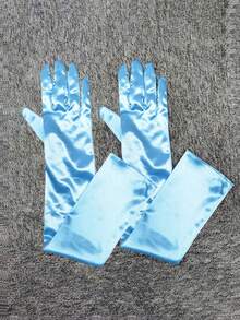 1 双天蓝色女士缎面长手套，性感手套适合正式活动、婚礼、派对 - 淺藍色 - 查看 7