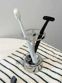 Organizador de acero inoxidable de uso múltiple para brochas de maquillaje, cepillos de dientes y artículos de papelería - Estantería de almacenamiento independiente para el baño