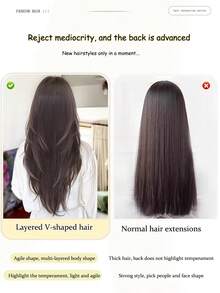 Synthetic Long V-Cut With Layers Straight Hair For Women Heat Resistant Fiber Update Materical Soft Touch V-Type Inner-Buckle Hair Extensions Easy To Wear Daily Party Halloween Day - Multicolor - View 7