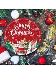 10 piezas/20 piezas/50 piezas/Set, Platos, Tazas y Servilletas de Navidad Alegre - Juego de Vajilla Navideña Redonda Invernal Adorable, Platos, Tazas y Servilletas de Papel Desechables de 7 pulgadas y 9 pulgadas, Tenedores para Suministros de Fiesta de Navidad, Decoración de Mesa - Multicolor - Ver 2