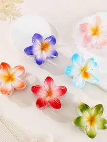 8 piezas Clips de pelo con diseño de flor de hibisco/hawaiana de plástico ABS (resina ABS) 2025 Nuevos Plumeria para playa, viaje, fiesta, vacaciones, regreso a la escuela, accesorios de pelo frescos, moda otoñal para mujer, pinzas de pelo elegantes para invierno y verano - Multicolor - Ver 4