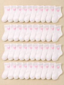 24 Pairs Baby Girls/Children Plain Bow Pattern Decoration Lace Mid-Calf Socks, Minimalist Fashion Versatile, Skin-Friendly Soft Breathable Casual Athletic Socks, Suitable For Daily Life, Holidays, Travel, Back To School, Campus, Sports, New Semester, Students - Multicolor - View 1