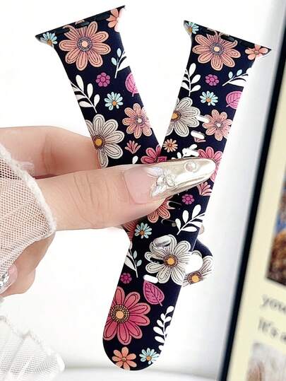 1pc Colorful Floral Graphic Pattern Silicone Band Compatible With Apple Watch Band 38mm 40mm 41mm 42mm 4mm 45mm 49mm (S10 42 )Mm (S10 46)Mm Women,Soft Sports Strap Compatible With Iwatch Series 11 Ultra3 Ultra 2 SE3 S10 SE2 9 8 7 SE 6 5 4 3 2 1,Thanksgiving, Mother's Day, Valentine's Day Gifts