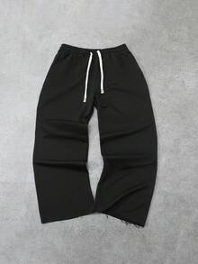 Men's Fashionable Streetwear Solid Color Straight Leg Sweatpants, Versatile - Black - View 2