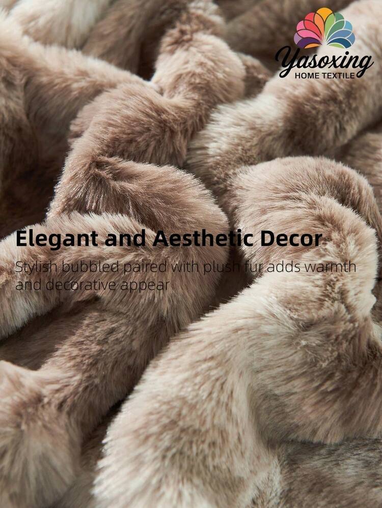 1 pieza Manta de felpa de piel de conejo sintética con efecto tie-dye en color café, manta de lujo y esponjosa de tamaño Queen, Twin o King para cama, sofá y sala de estar, suave y cómoda - Café integral - Ver 5