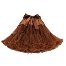 Women's Girls Elastic Waist Multi-Layer Tulle Tutu Short Skirt Petticoat - Brown - 查看 2