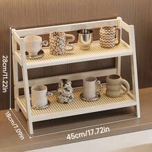 1件装竹制厨房收纳架，可折叠台面整理架，小型家用多功能收纳架/杯架，茶水咖啡吧台架，圣诞礼物，房间装饰摆件