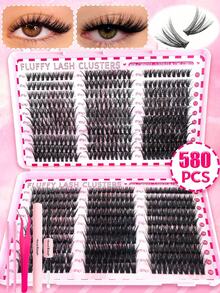 580 件 5D 睫毛膏套装，含胶水、镊子和刷子 | 30D40D50D60D80D100D 混合密度，10-18mm 长度，打造自然至惊艳妆效 | 夏季多效合一彩妆必备 | 适合初学者，可重复使用，无动物测试 | 2025 返校美妆礼盒 - 黑色 - 查看 1