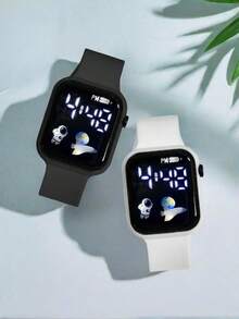 6 Stück/Set 1 Stück neue LED Digital Anzeige Quadratische Elektronische Uhr + 5/4 Stück Armband Schwarzes Seil Schwarze Perle Liebe Ziffer 8 Blatt Armband Vintage Stil Schwarzes Geometrisches Quadrat 5 Stück Armband Horoskop, Liebe, Geometrisches Quadrat, Blatt Armband Die beste Wahl für Halloween, Weihnachten, Valentinstag, Muttertag, Feiertagsgeschenke