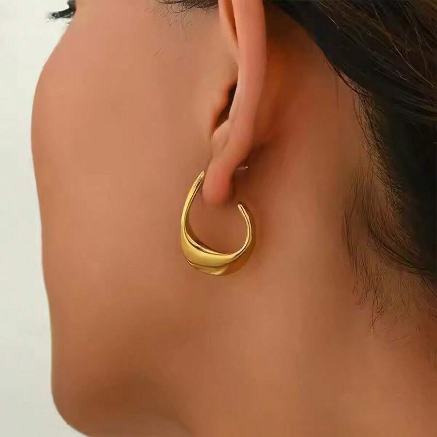 1 par de pendientes aro en forma de C asimétricos y retorcidos de acero inoxidable minimalistas, adecuados para uso diario de moda de mujer u ocasiones de fiesta, se pueden regalar como regalo de vacaciones